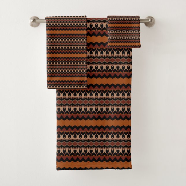 Elegant African-Inspired Black and Yellow Striped  Bath Towel Set (Insitu)