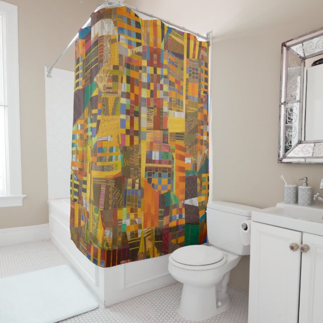 Elegant African Kente Geometric Contemporary Art Shower Curtain (In Situ)