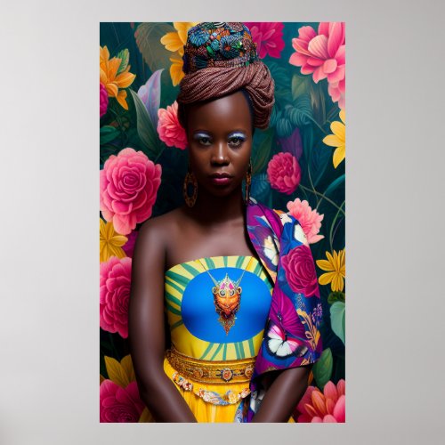 Elegant African lady in a yellow dress Poster