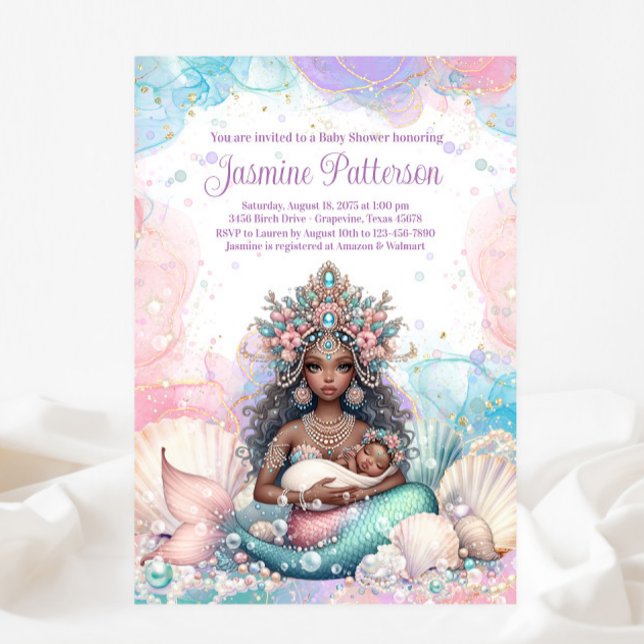 Elegant African Mermaid Mom Baby Shower Invitation (Creator Uploaded)