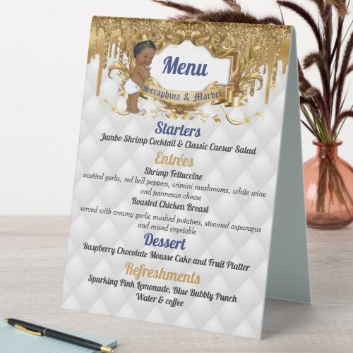 Elegant African Prince Gold Drip Glitter Menu Table Tent Sign