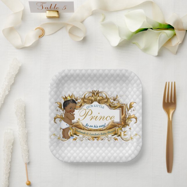 Elegant African Prince White Diamond Paper Plates (Wedding)