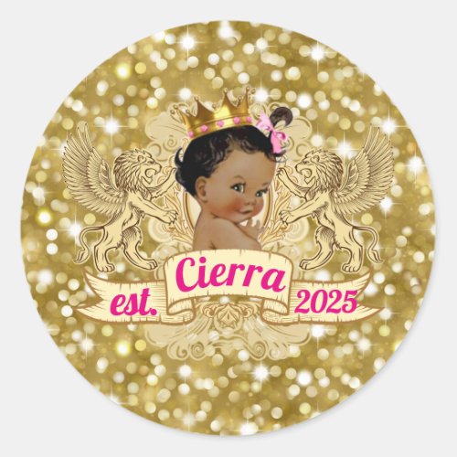 Elegant African Princess PinkGold Glitter Classic Round Sticker