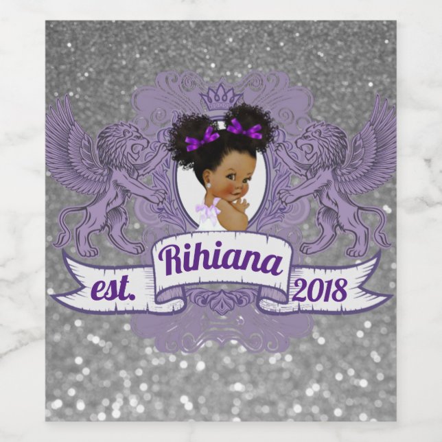 Elegant African Purple Princess Silver Glitter Wine Label (Single Label)