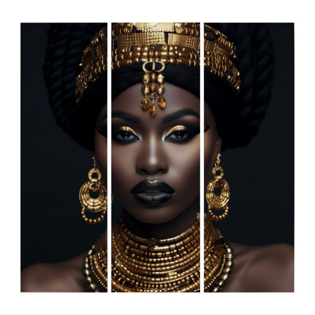 Elegant African Queen Gold Regal Wall Art (Front)
