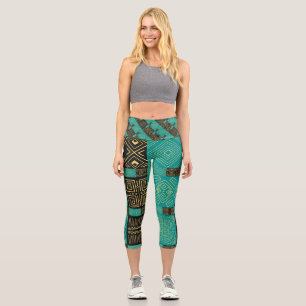 Elegant African Tribal Geometric Pattern Capri Leggings