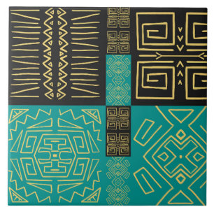 Elegant African Tribal Geometric Pattern Ceramic Tile