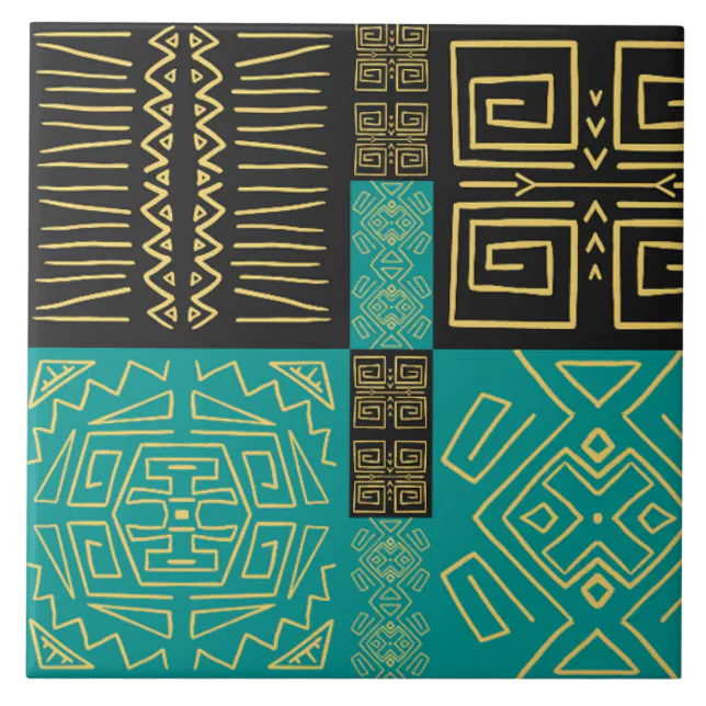 Elegant African Tribal Geometric Pattern Ceramic Tile | Zazzle