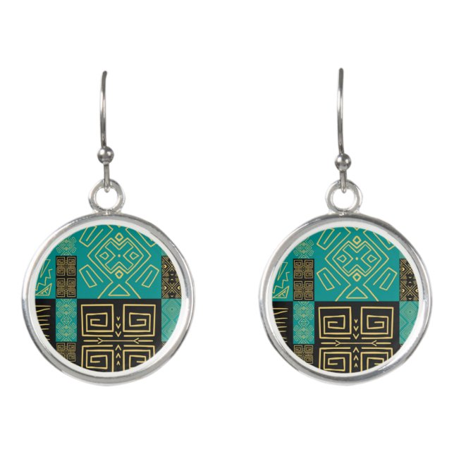 Elegant African Tribal Geometric Pattern Earrings (Front)