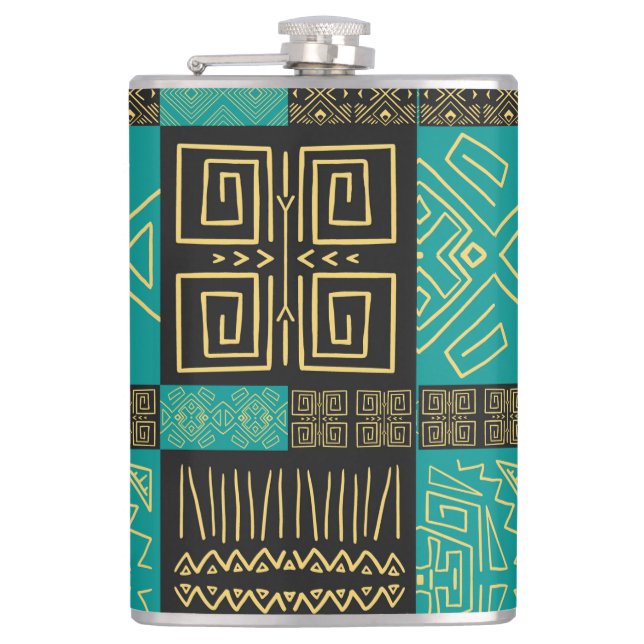 Elegant African Tribal Geometric Pattern  Flask (Front)