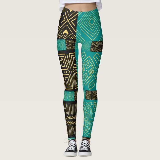 Elegant African Tribal Geometric Pattern  Leggings (Front)
