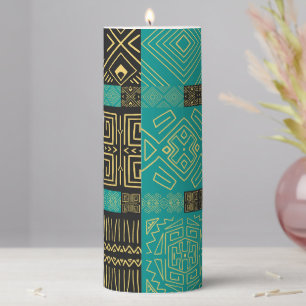 Elegant African Tribal Geometric Pattern Pillar Candle