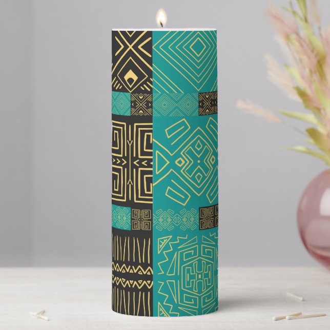 Elegant African Tribal Geometric Pattern  Pillar Candle (In Situ)