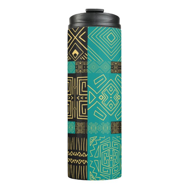 Elegant African Tribal Geometric Pattern Thermal Tumbler (Front)