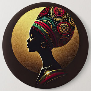 Elegant African Woman Portrait Illustration Button