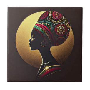 Elegant African Woman Portrait Illustration Ceramic Tile