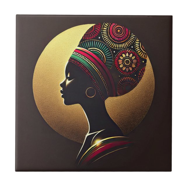 Elegant African Woman Portrait Illustration Ceramic Tile (Front)