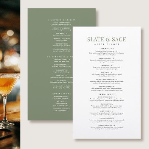 Elegant After Dinner Drinks Restaurant Green Chic Menu