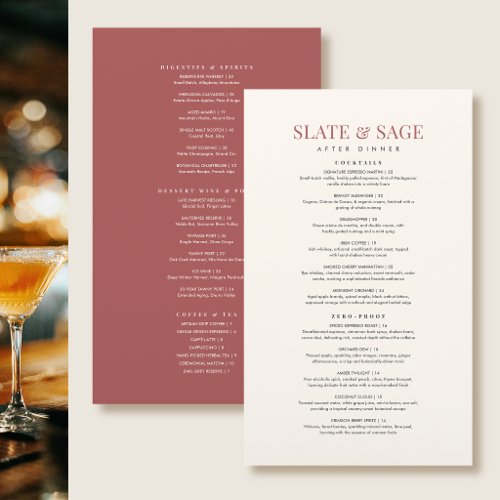 Elegant After Dinner Drinks Restaurant Red Chic Menu