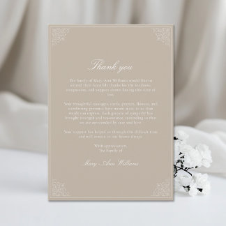 Elegant After Funeral Memorial Sympathy  Thank You Card