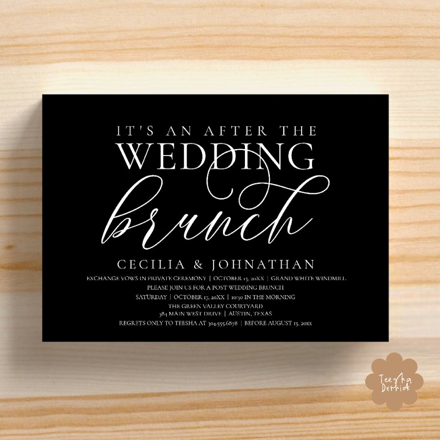 Elegant After The Wedding Brunch, Classy Black Invitation