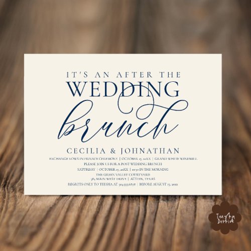 Elegant After The Wedding Brunch Navy Blue Ivory Invitation