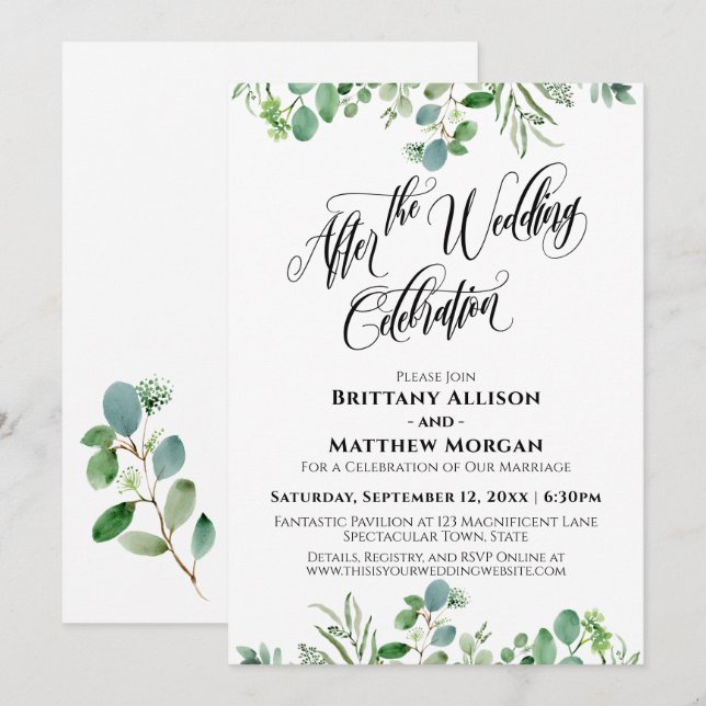 Elegant After the Wedding Celebration Eucalyptus Invitation (Front/Back)