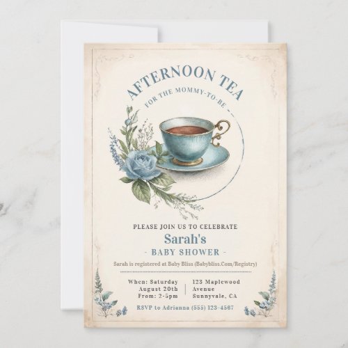 Elegant Afternoon Tea Baby Shower Invitation Boy