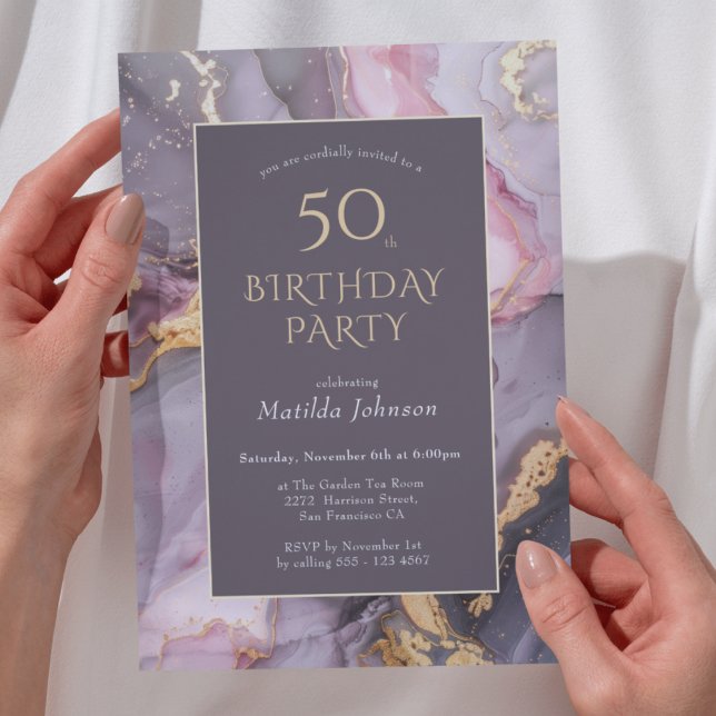 Elegant Agate 50th Birthday Party Invitation (Elegant Agate 50th Birthday Party Invitation)