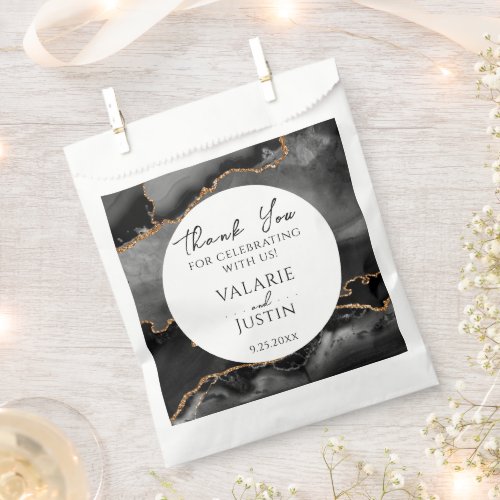 Elegant Agate Black and Gold Wedding Favor Bag