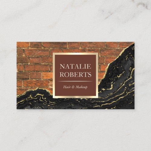 Elegant Agate Black Gold Marble Brick Beauty Salon Business Card