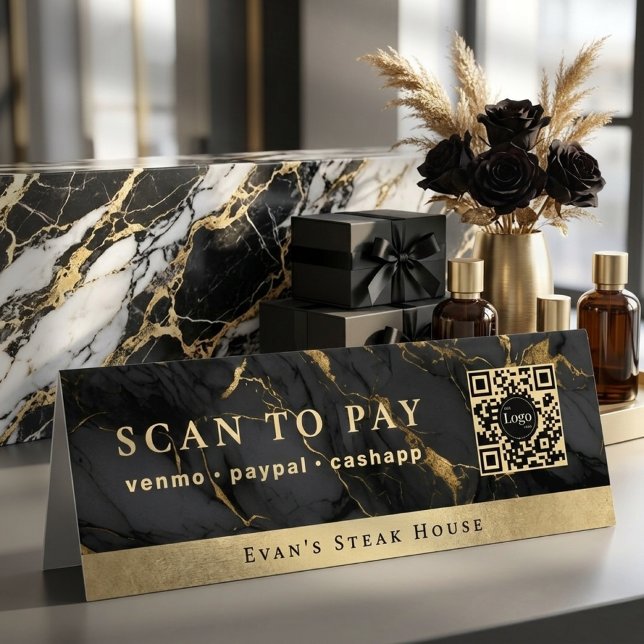 Elegant Agate Black Marble Qr Code Scan To Pay Table Tent (Elegant Agate Black Marble Qr Code Scan To Pay Table Tent)