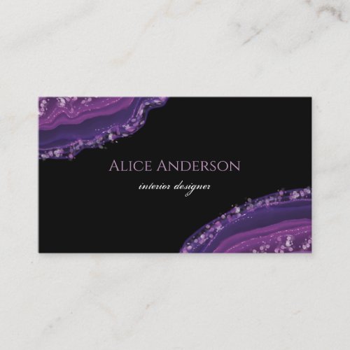 Elegant Agate Black Purple Designer Business Card