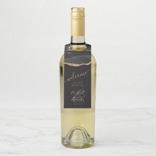 Elegant Agate Black Rose Gold Dark Wedding Welcome Bottle Hanger Tag