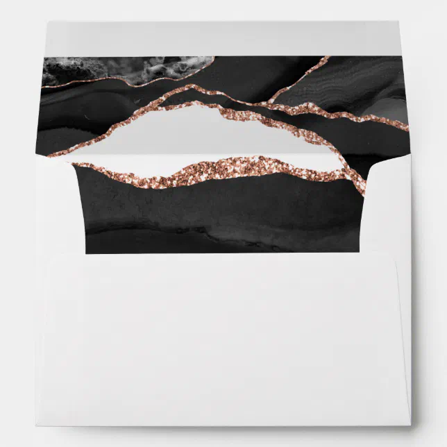Elegant Agate Black Rose Gold Foil Wedding Envelope | Zazzle