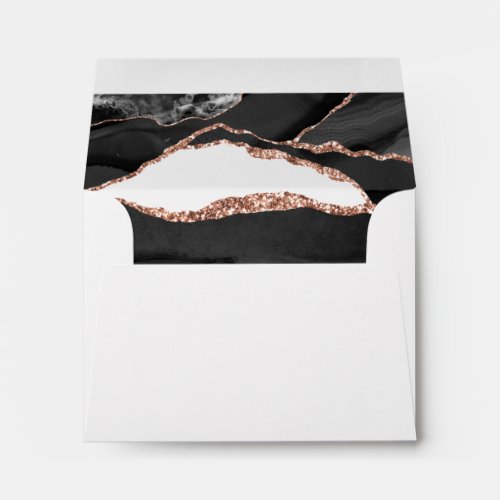 Elegant Agate Black Rose Gold Foil Wedding RSVP Envelope