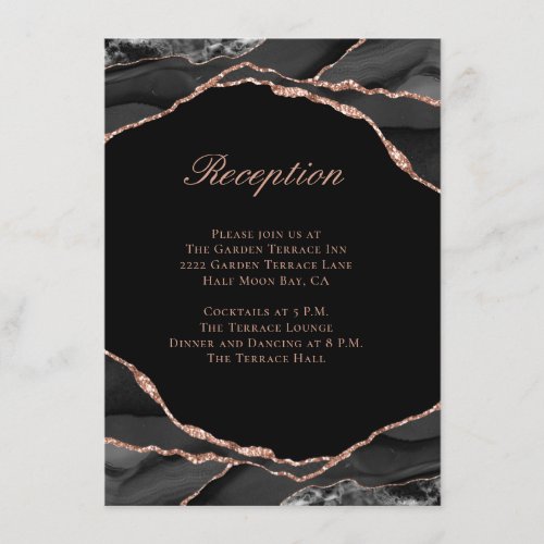 Elegant Agate Black Rose Gold Wedding Reception Enclosure Card