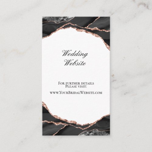 Elegant Agate Black Rose Gold Wedding Website Enclosure Card