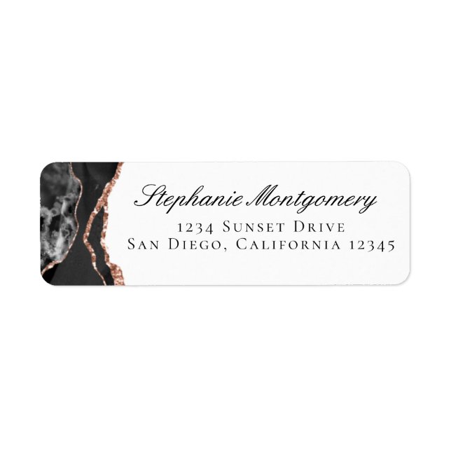 Elegant Agate Black White Rose Gold Foil Address Label (Front)