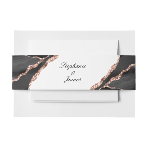 Elegant Agate Black White Rose Gold Foil Wedding Invitation Belly Band