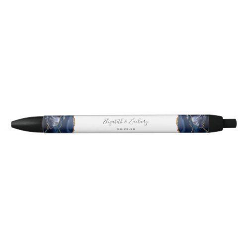 Elegant Agate Blue Gold Wedding Keepsake Blue Ink Pen