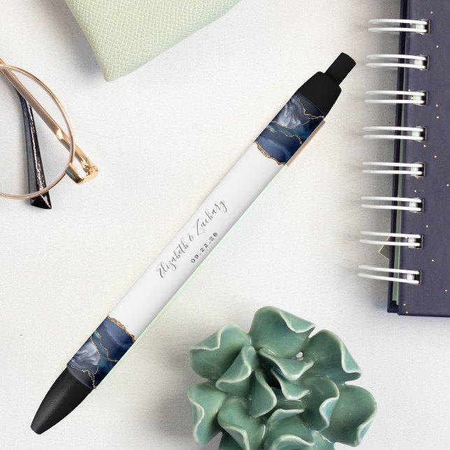 Elegant Agate Blue Gold Wedding Keepsake Pen (Creator Uploaded)