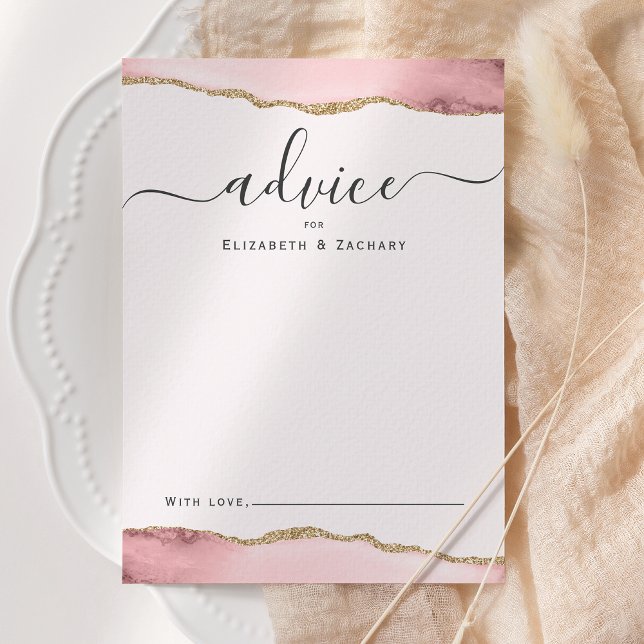 Elegant Agate Blush Pink Gold Wedding Advice Card (Creator Uploaded)