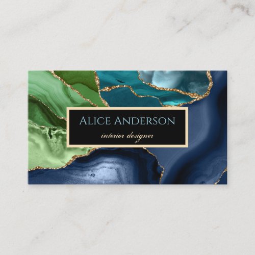 Elegant Agate Deep Blue Green Designer Business Card
