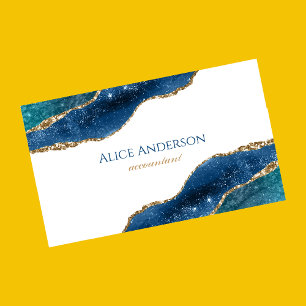 Elegant Agate galaxy BLUE gold accountant Business Card