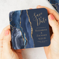 Elegant Agate Geode Navy Blue Gold Save the Date