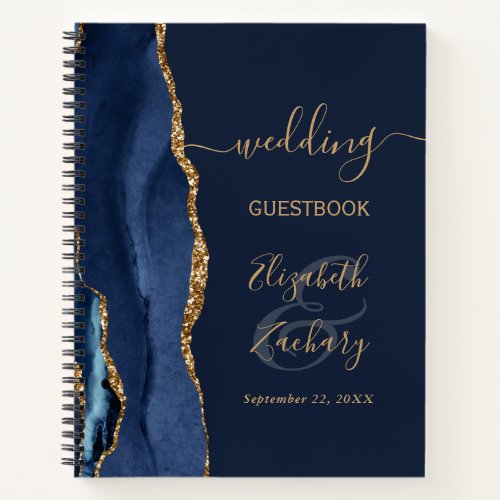 Elegant Agate Geode Navy Blue Gold Wedding Guest Notebook