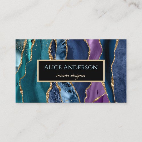Elegant Agate gold blue green black designer Busin Business Card