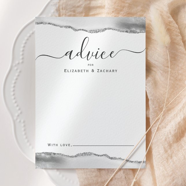 Elegant Agate Gray Silver Wedding Advice Card (Creator Uploaded)