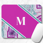 Elegant Agate Initial Monogram Mouse Pad<br><div class="desc">Girly Teal Purple Agate Stone Initial Monogram Mouse Pad.  Crystals and geodes continue to be a favorite trend!  This print features and up close image of a vibrant teal or turquoise and purple or magenta pink geode stone,  complete with little crystals.  Add your initial to make it your own.</div>